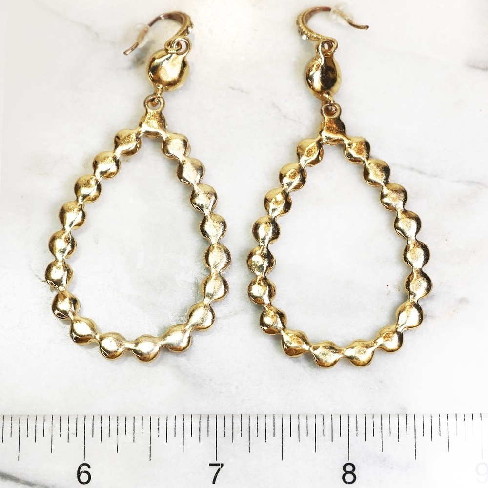Pearl Earrings ~ Teardrop Loop Dangle Earrings w/ Crystal Encrusted French Wires - Picture 7 of 9